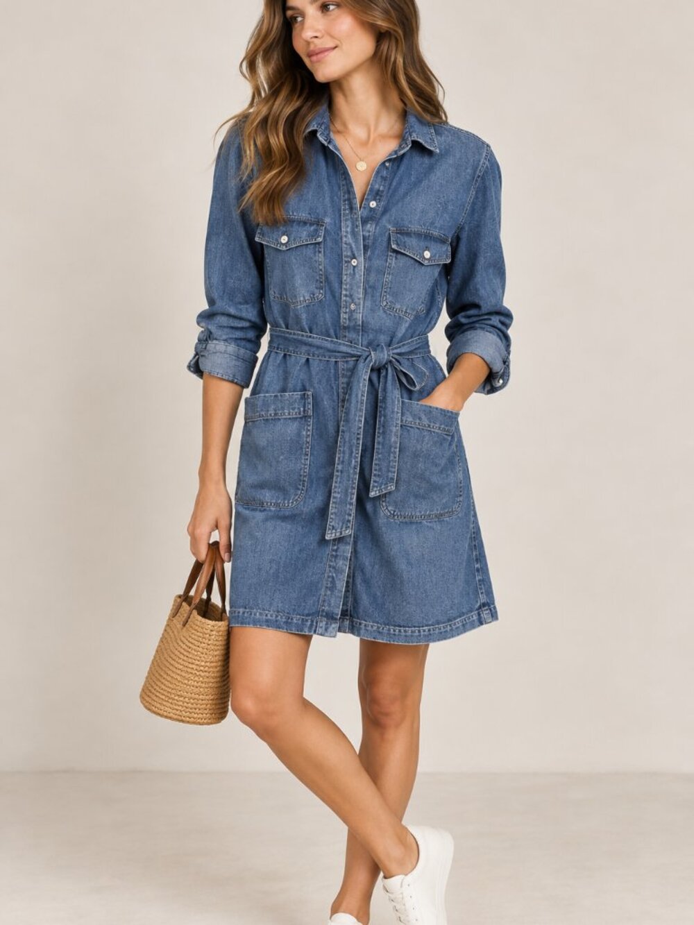 A.P.C. Paris Denim Shirt Dress Size 36 Small Cotton Belted Utility Blue 0761